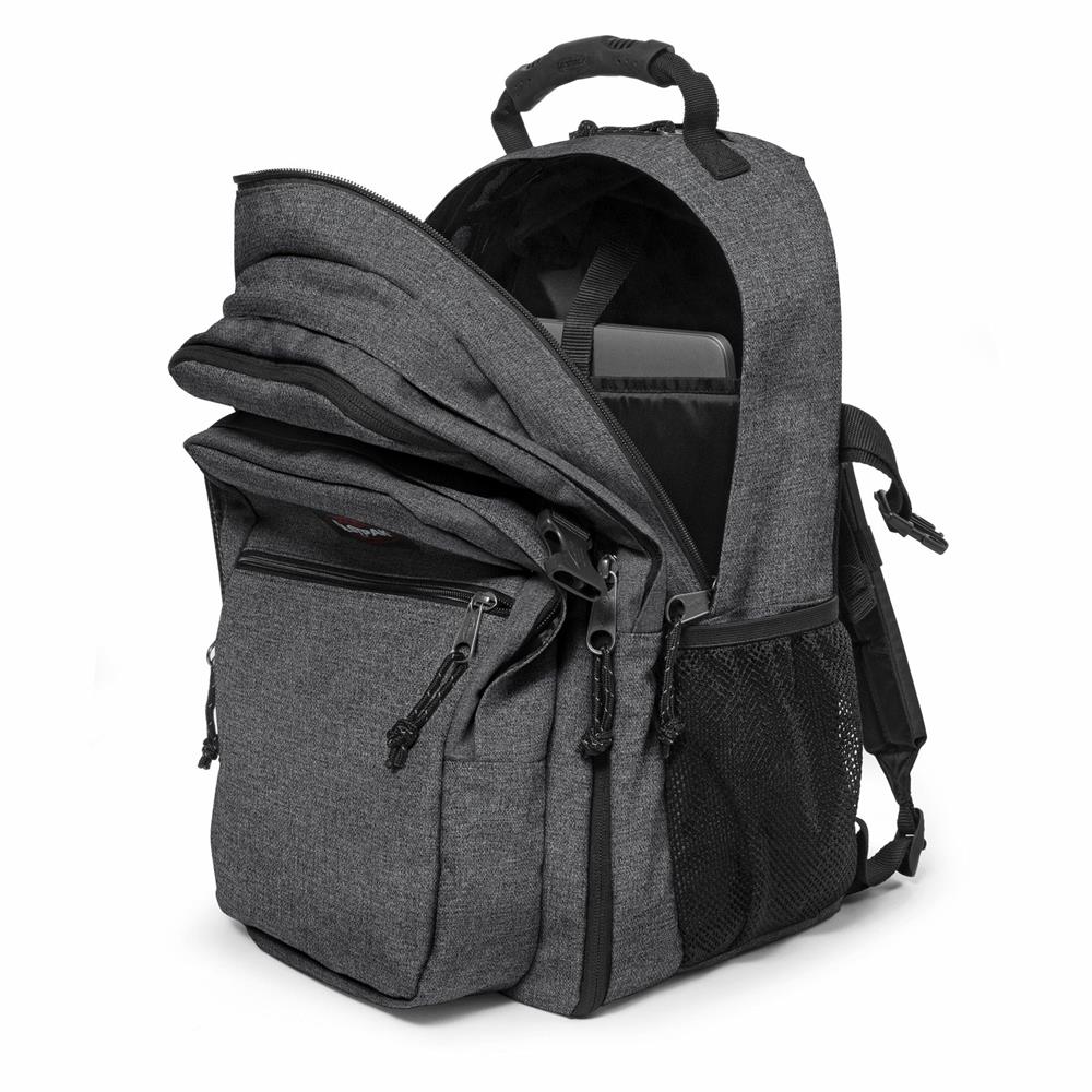 Eastpak TUTOR, Großer Rucksack, Black Denim (grau), 39L, mit Flaschenhalter und Laptopfach