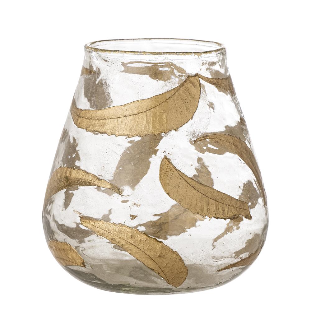 Bloomingville Fidelia Teelichthalter – Gold, aus recyceltem Glas mit Blattdekor