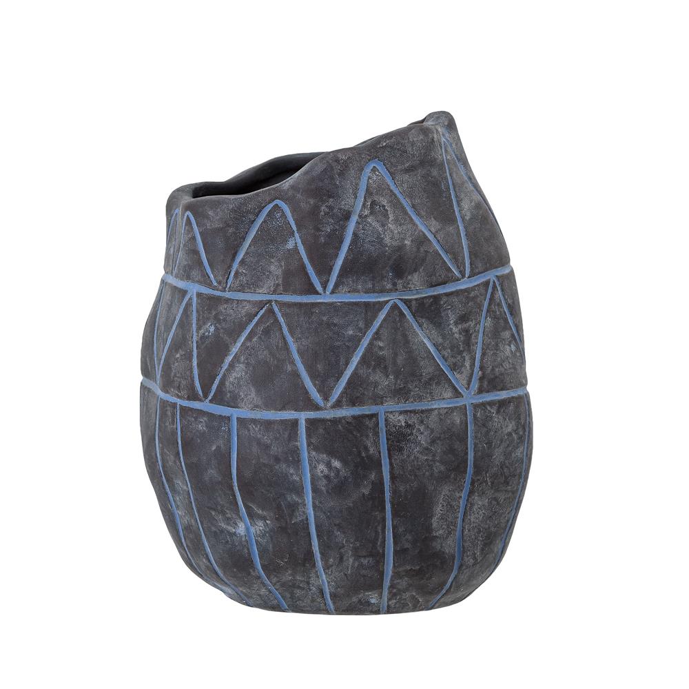 Bloomingville Ivo Deko-Vase, 15x18 cm, aus Keramik mit Details in blauer Glasur