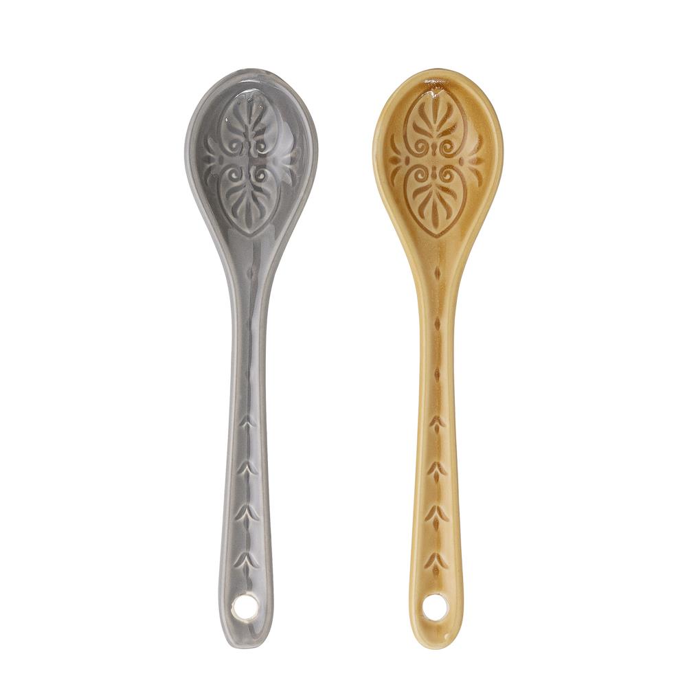 Bloomingville Rani Löffel 2er Set grau gelb Servierlöffel Suppenlöffel Müslilöffel dänisches Design
