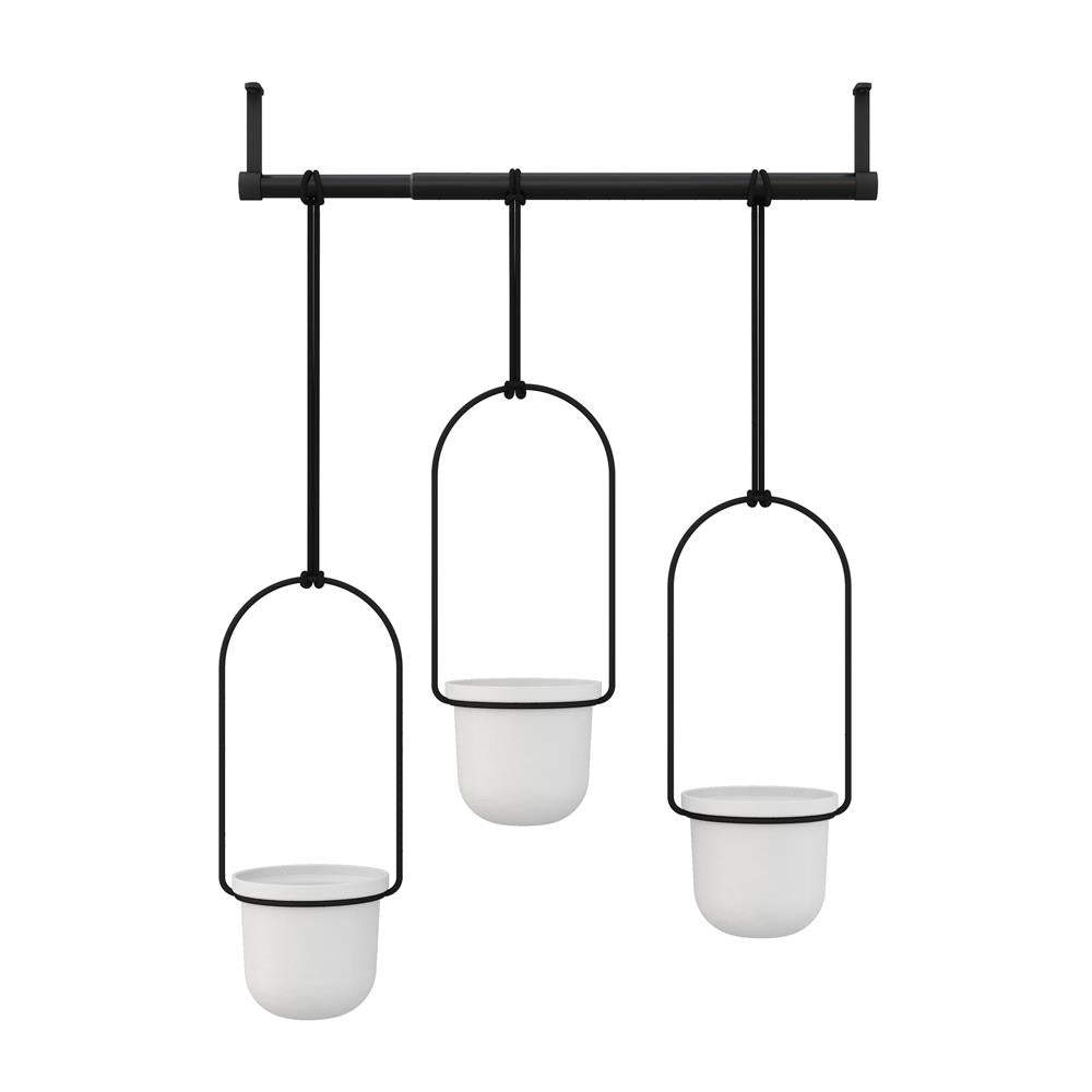 Umbra Triflora Vase Hängeblumentopf Wandvase Blumenampel für Wand und Decke 3er-Set Weiß/Schwarz