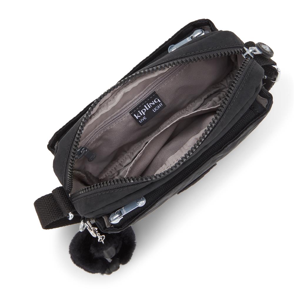 Kipling ABANU S, Kleine Umhängetasche, Black Noir (schwarz), Schultertasche mit verstellbarem Schultergurt