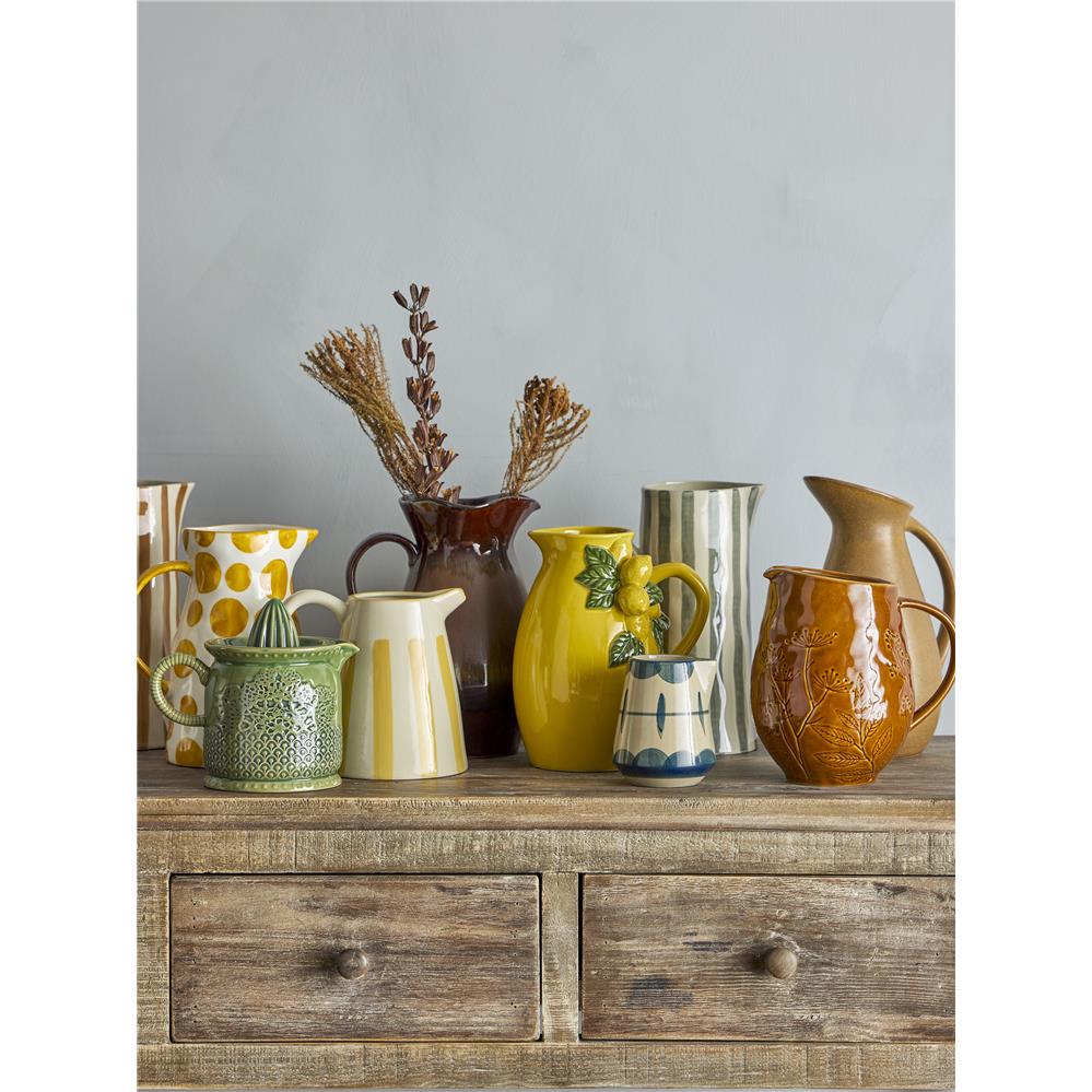 Bloomingville Bence Krug in Orange 1,4L aus Steingut mit Blüten- und Blattmuster