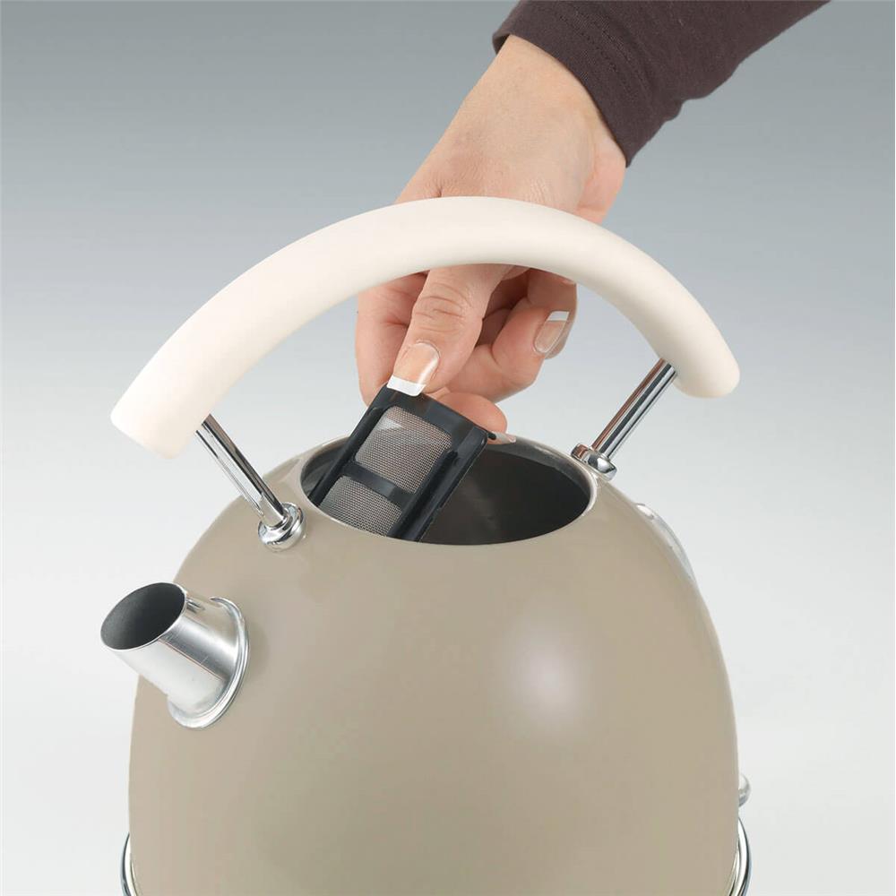 Ariete Vintage Wasserkocher, Beige, 1,7L, Edelstahlgehäuse, 2000W, Elegantes Retro-Design