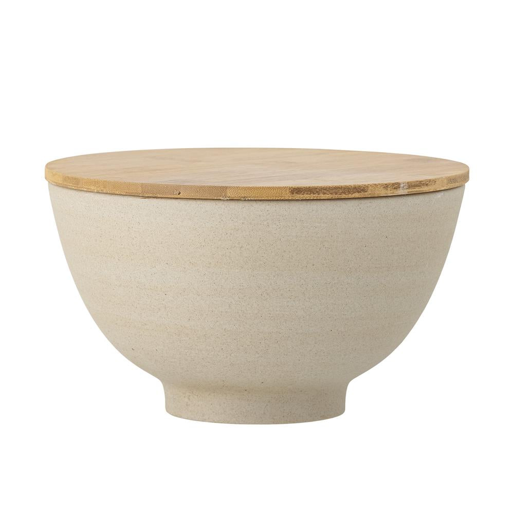 Bloomingville Lee Schale mit Deckel, 3,1 Liter, aus Steingut mit Bambusdeckel