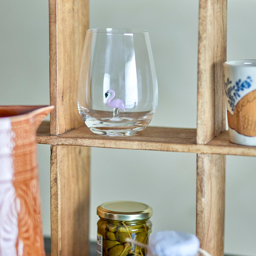 Bloomingville Misa Trinkglas, 560ml, aus Glas mit Flamingofigur im Inneren