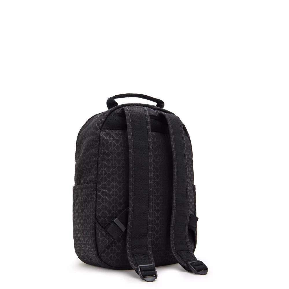Kipling SEOUL S, Kleiner Schulrucksack mit 11-Zoll-Tabletfach, 14L, Signature Emb (schwarz)