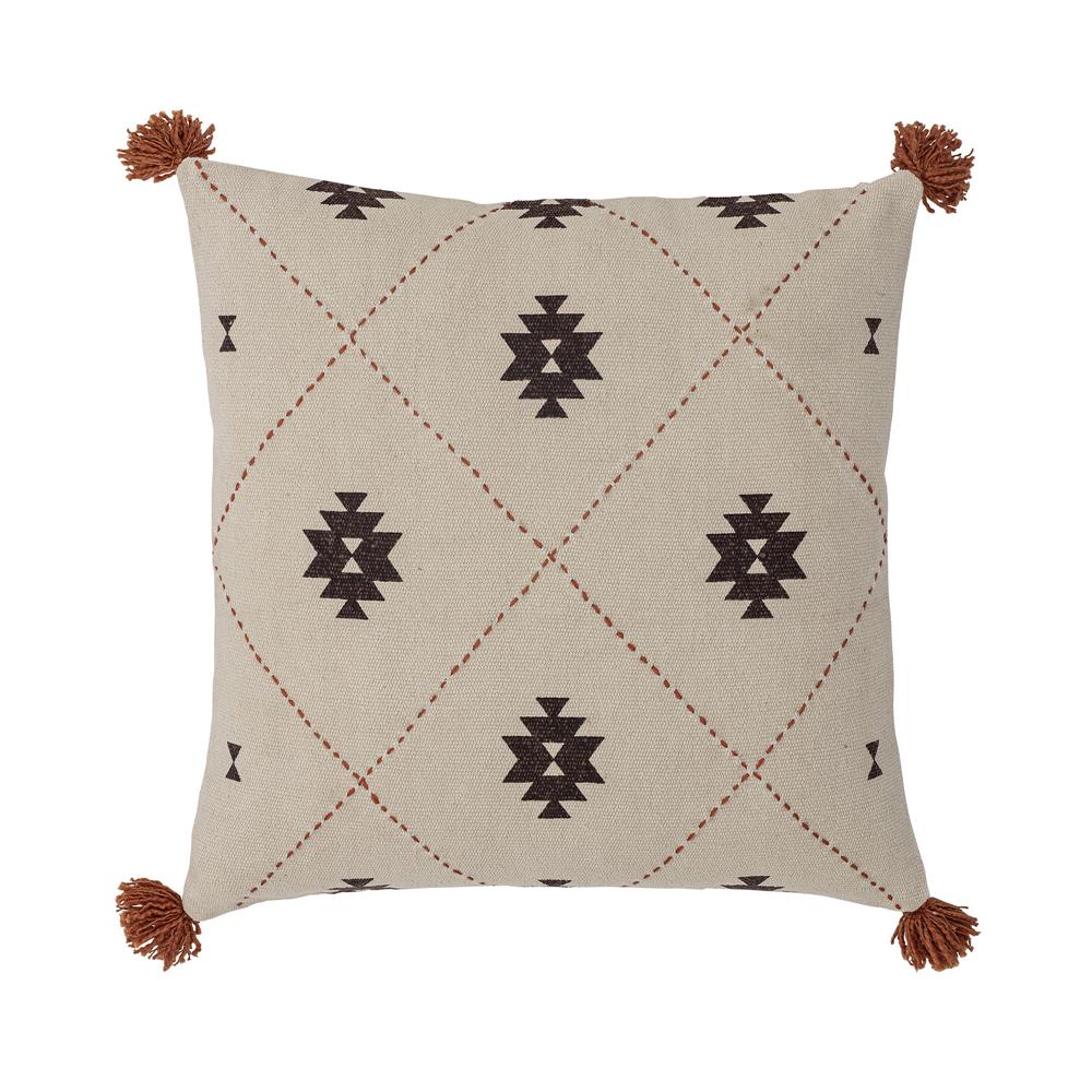 Bloomingville Ameli Kissen 45x45 cm, mit Quasten und Rautenmuster, aus Baumwolle in Naturfarben