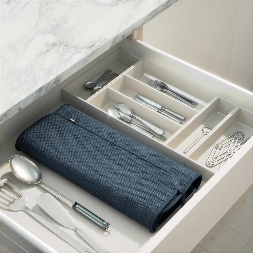 Umbra Udry Geschirr Abtropfgestell und Mikrofaser Abtropfmatte, Faltbar, Platzsparend, 61 x 45 cm, in Schieferblau