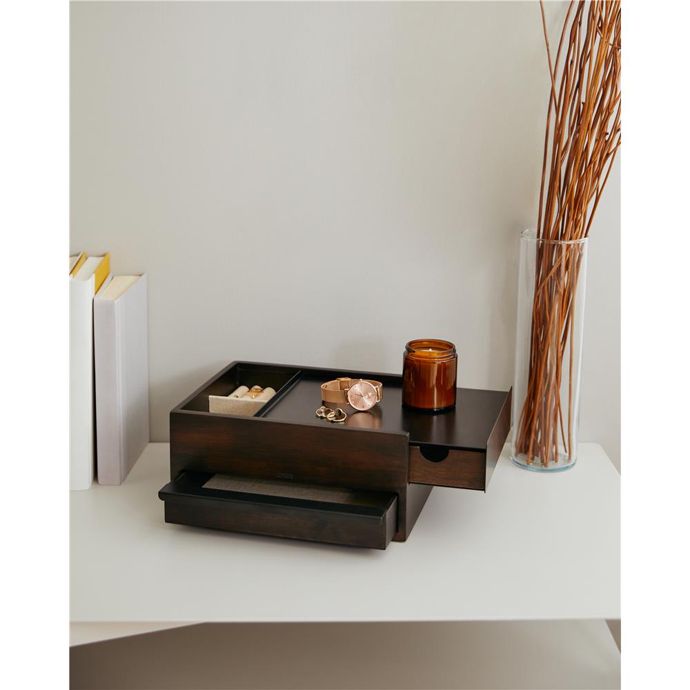 Umbra Stowit Design Schmuckkasten Schwarz/Walnuss moderne Schmuck Box mit Geheimfächern für Ringe Armbänder Uhren Halsketten Ohrringe und Accessoires