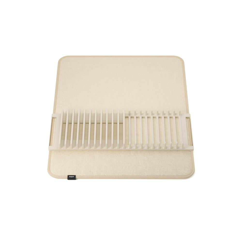 Umbra Udry Geschirr Abtropfgestell und Mikrofaser Abtropfmatte, Faltbar, Platzsparend, 61 x 45 cm, in Beige