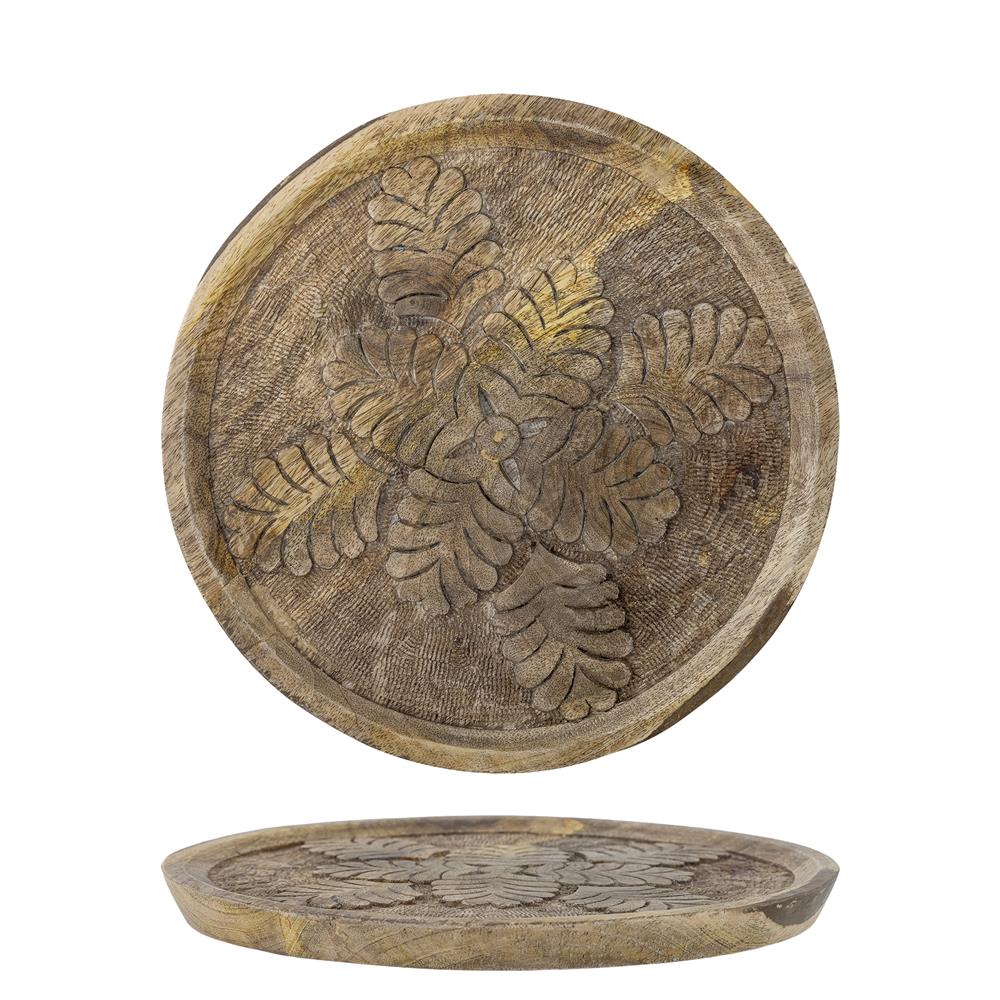 Bloomingville Noreen Tablett – Rundes Serviertablett aus Mangoholz mit Schnitzmuster