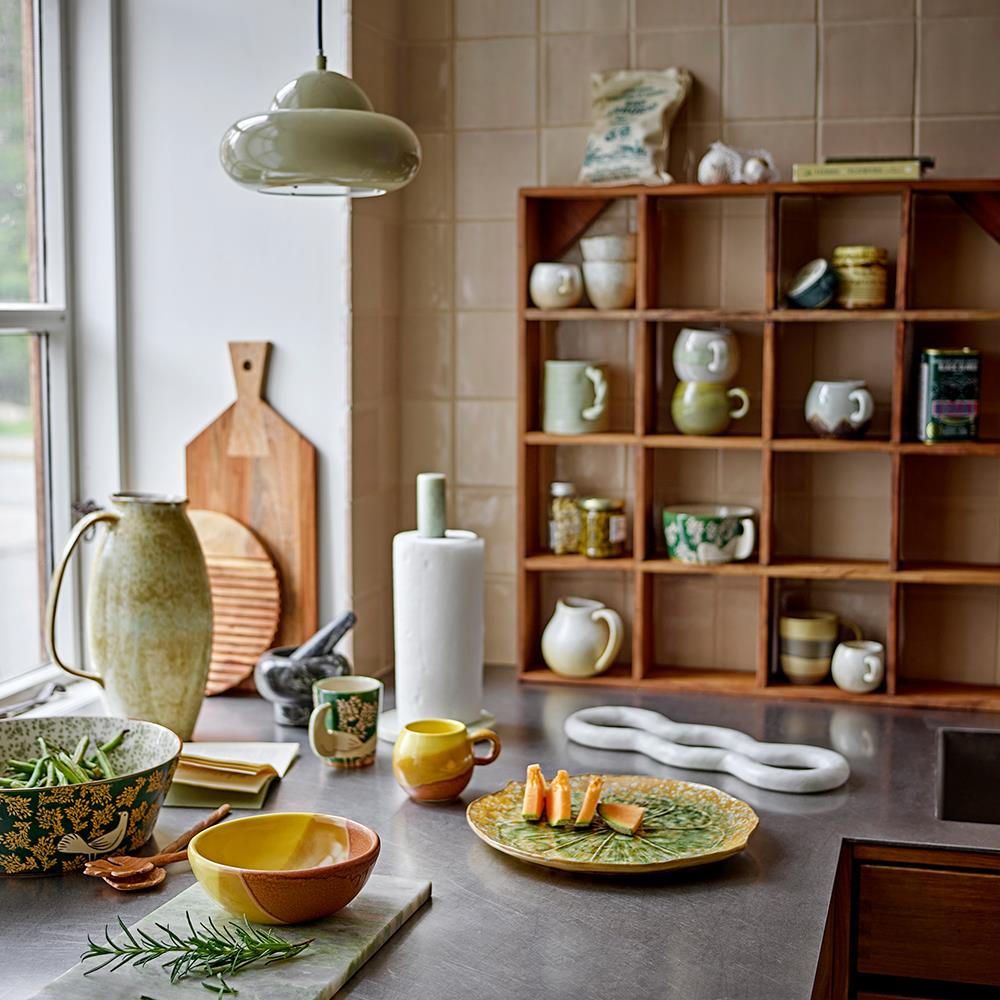 Bloomingville Milani Servierplatte aus Steingut, Grün – großes rundes Tablett