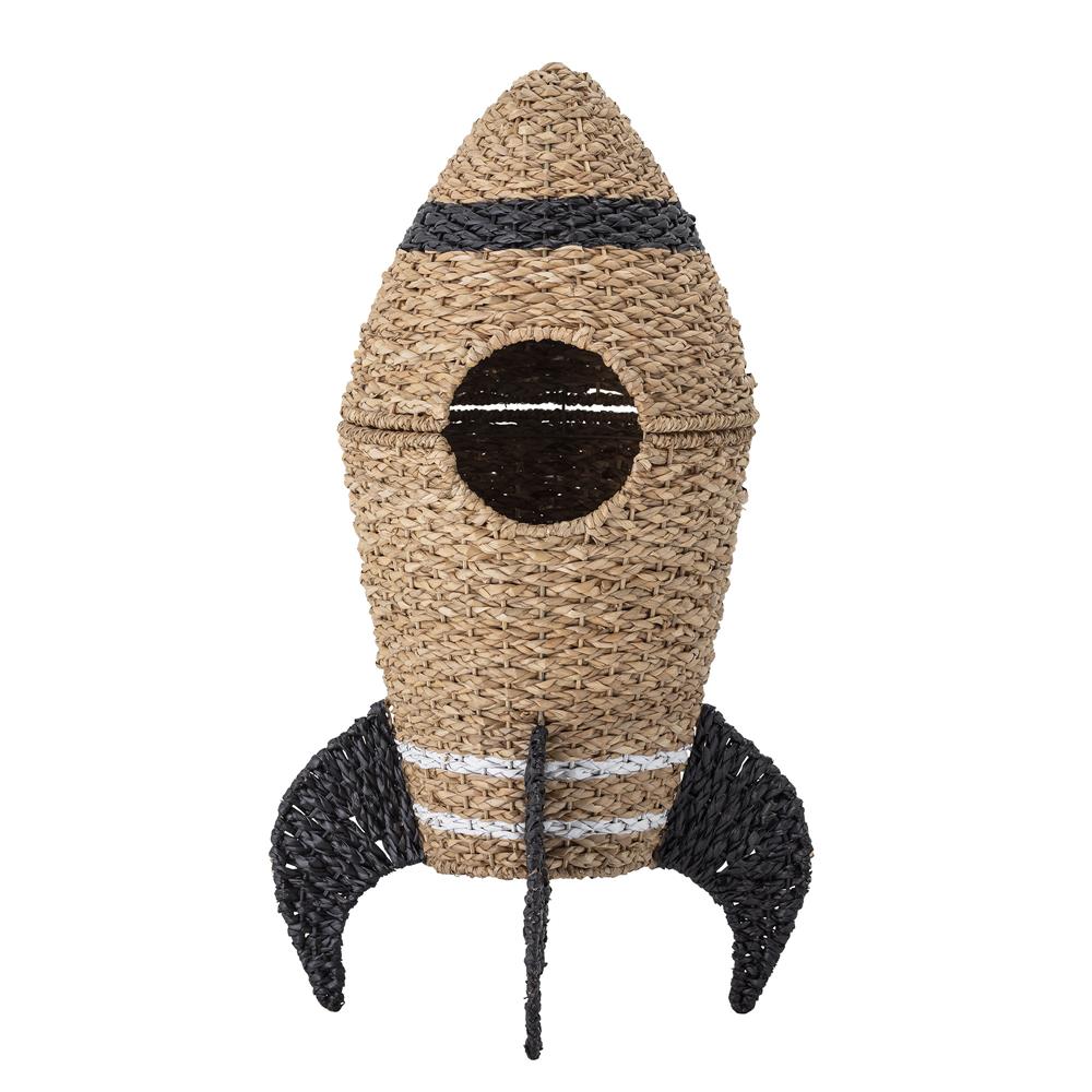 Bloomingville MINI Korb braun/schwarz mit Deckel Rakete Seegras Aufbewahrungskorb Kinderzimmer