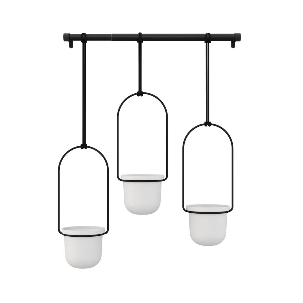 Umbra Triflora Vase Hängeblumentopf Wandvase Blumenampel für Wand und Decke 3er-Set Weiß/Schwarz