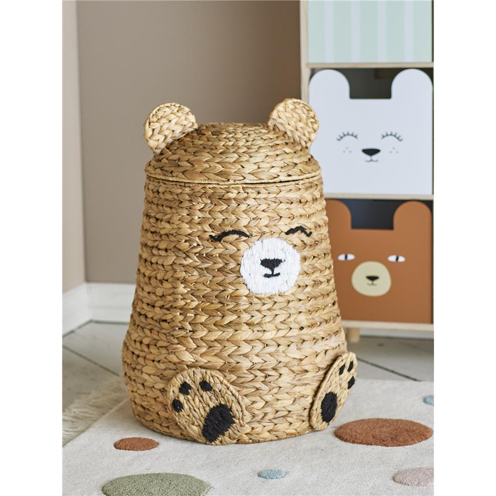 Bloomingville MINI Timone Korb mit Deckel, Bär, Spielzeugkiste, Aufbewahrungskorb, dänisches Design