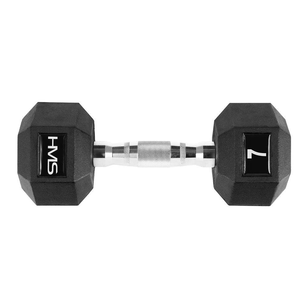 Kurzhantel 7 kg gummiert sechseckig Schwarz | HMS HEX PRO