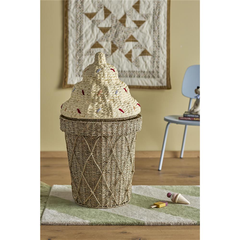 Bloomingville MINI Cillie Korb mit Deckel, 40x72cm, aus Wasserhyazinthe, in Eisform