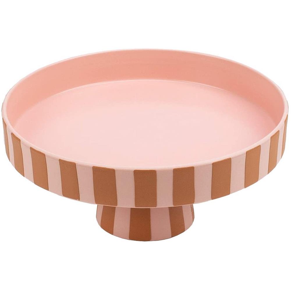 OYOY Toppu Tablett - 20x9 cm, Caramel/Rosa gestreift - als Tortenständer, Tortenplatte, Obstschale