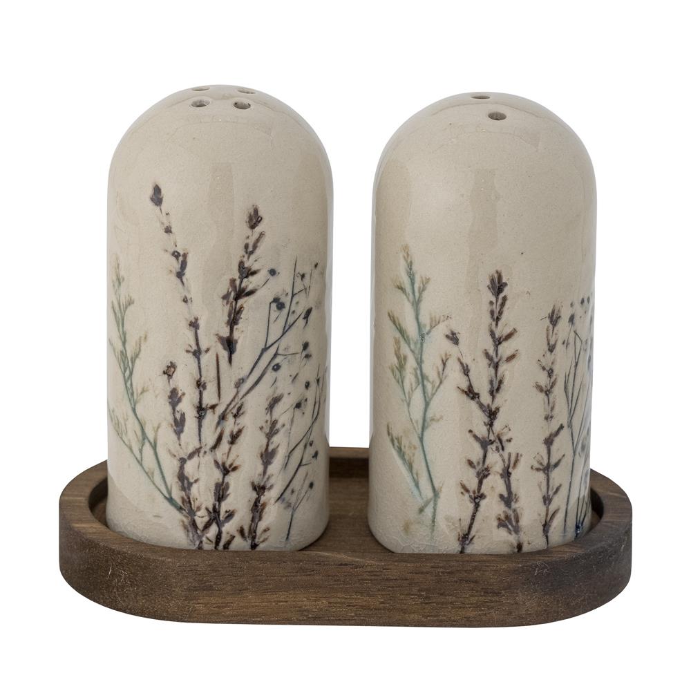 Bloomingville Bea Salz- und Pfefferstreuer, Natur, Steingut, mit Blumenmotiv, dänisches Design