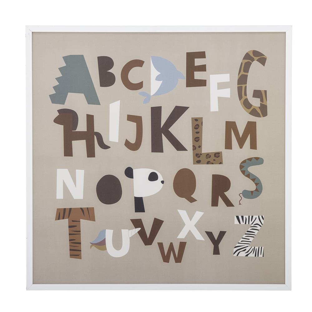 Bloomingville MINI Memmo Illustration mit Rahmen, Wandbild ABC, Kinderzimmerdekoration