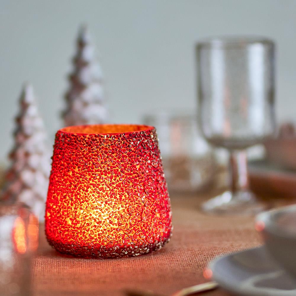 Bloomingville Filiz Teelichthalter – Gold, aus recyceltem Glas mit Mosaikfinish