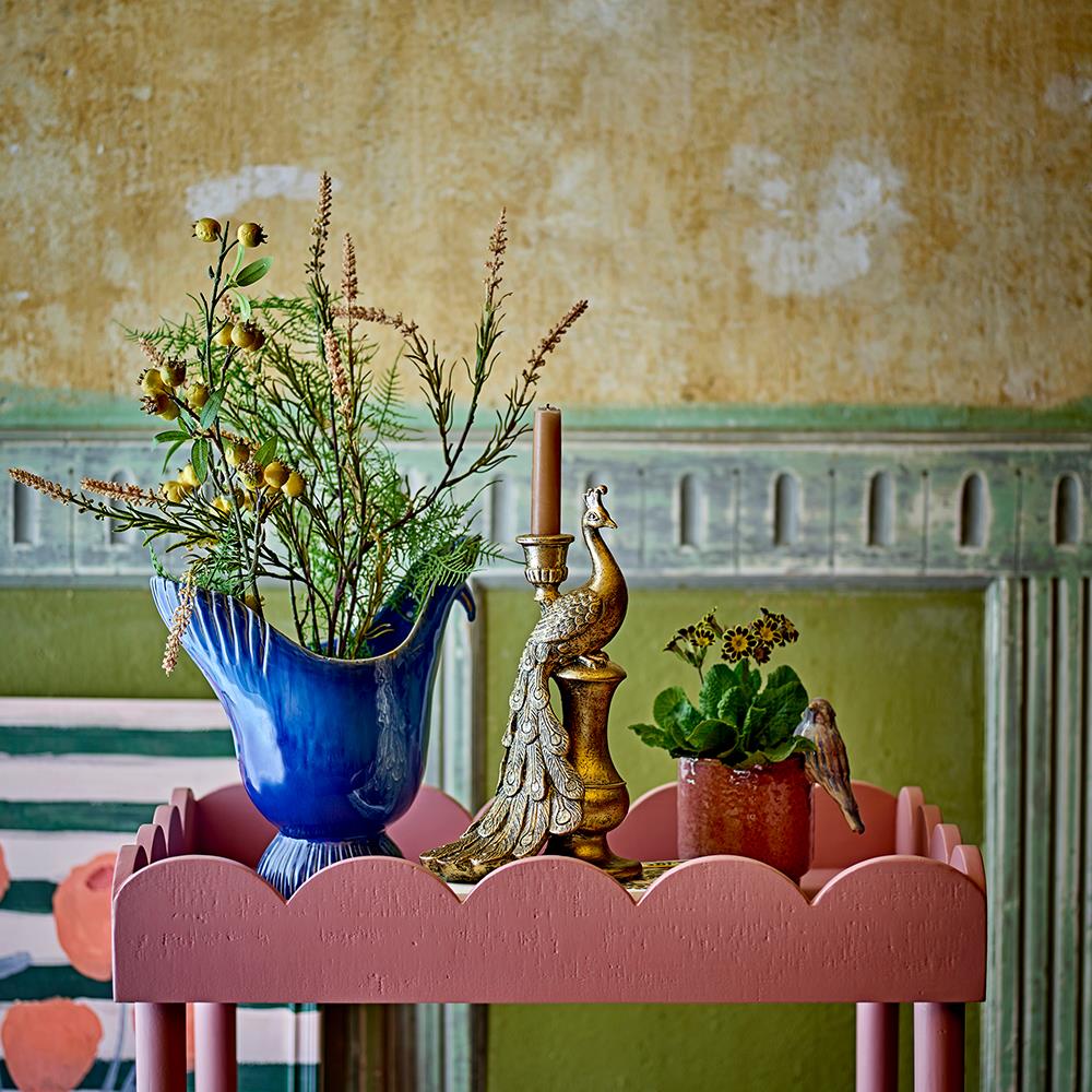 Bloomingville Larky Blumentopf aus Steingut, Rose – dekorativer Topf mit Vogel-Detail