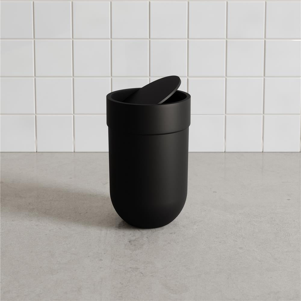 Umbra Touch Abfalleimer 6 L mit Schwingdeckel, in Schwarz, Kosmetikeimer, Papierkorb, Badezimmereimer