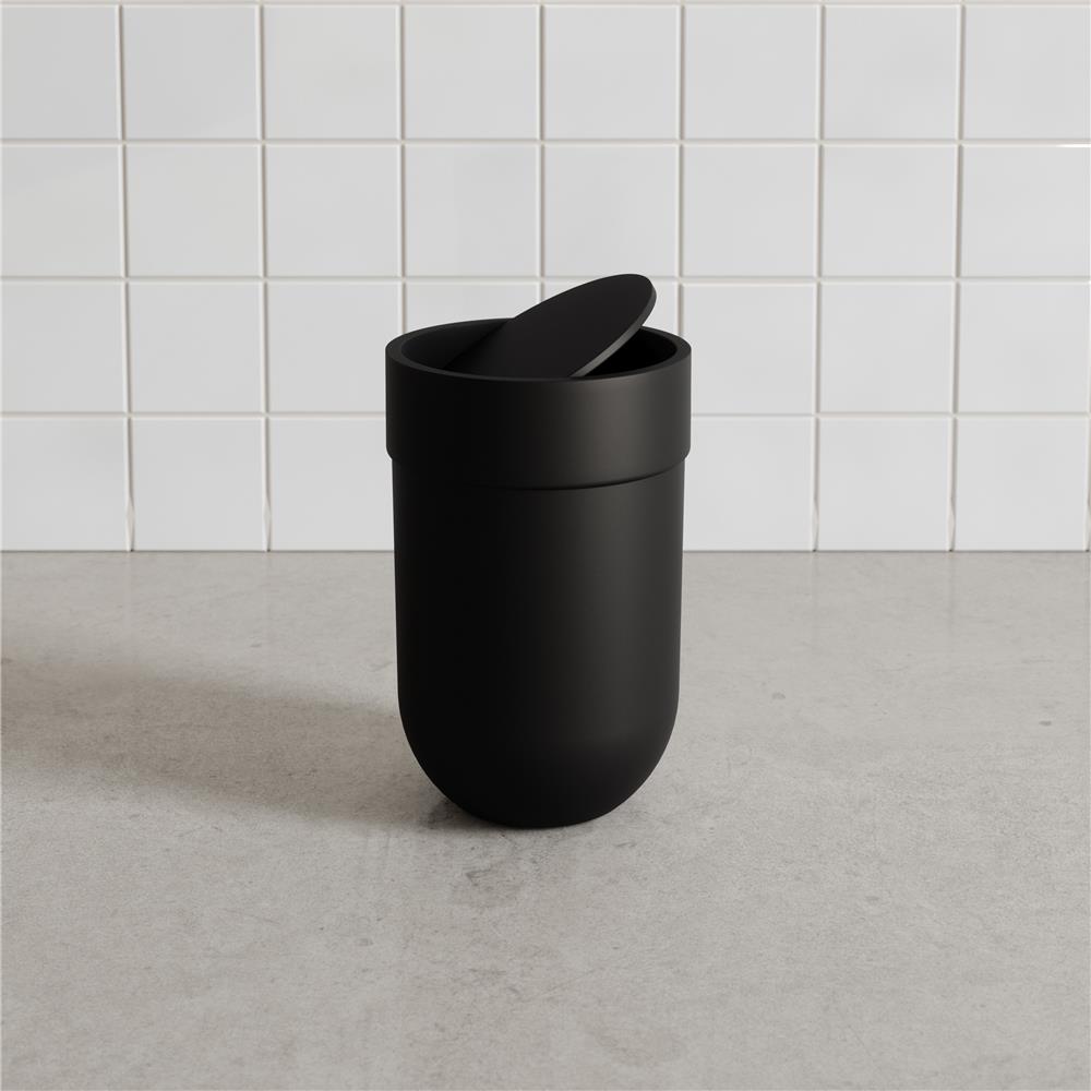 Umbra Touch Abfalleimer 6 L mit Schwingdeckel, in Schwarz, Kosmetikeimer, Papierkorb, Badezimmereimer