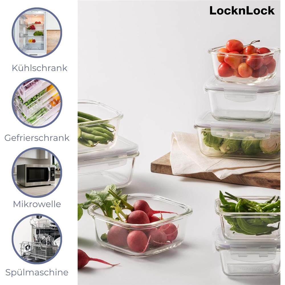 LocknLock OVEN GLASS Frischhaltedose 1 L, ofenfest bis 400 °C