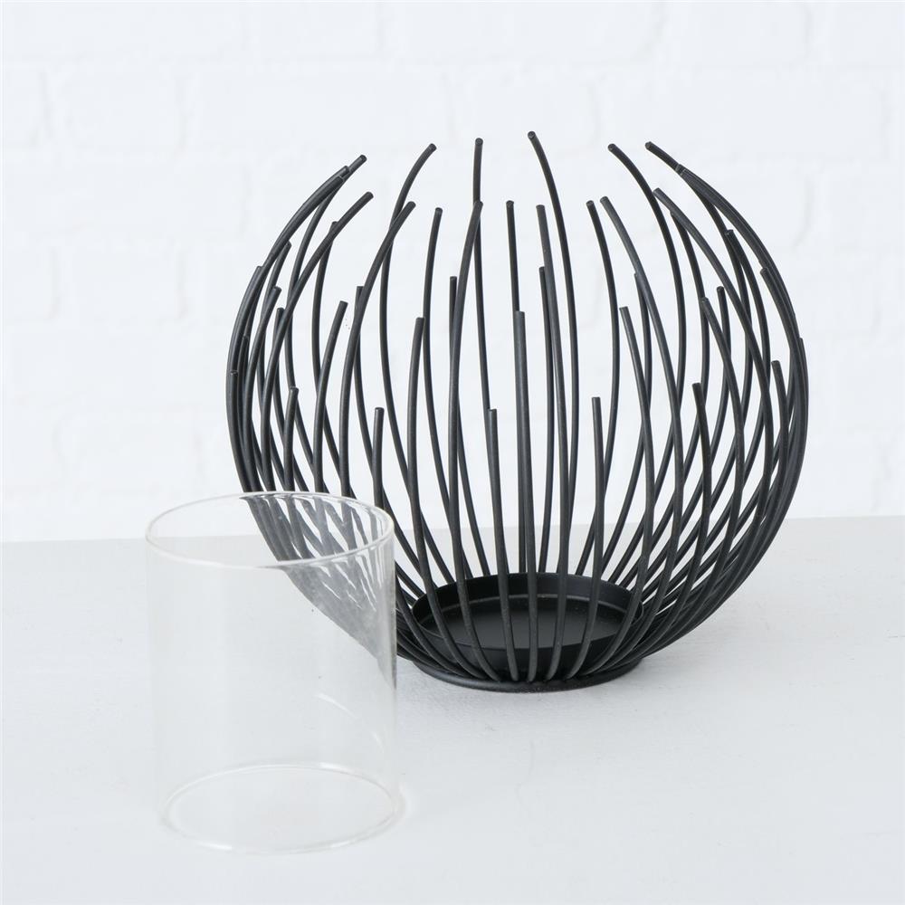 BOLTZE Windlicht Cylon Schwarz 16cm Metall Kerzenhalter Kerzenständer Skandinavisches Design