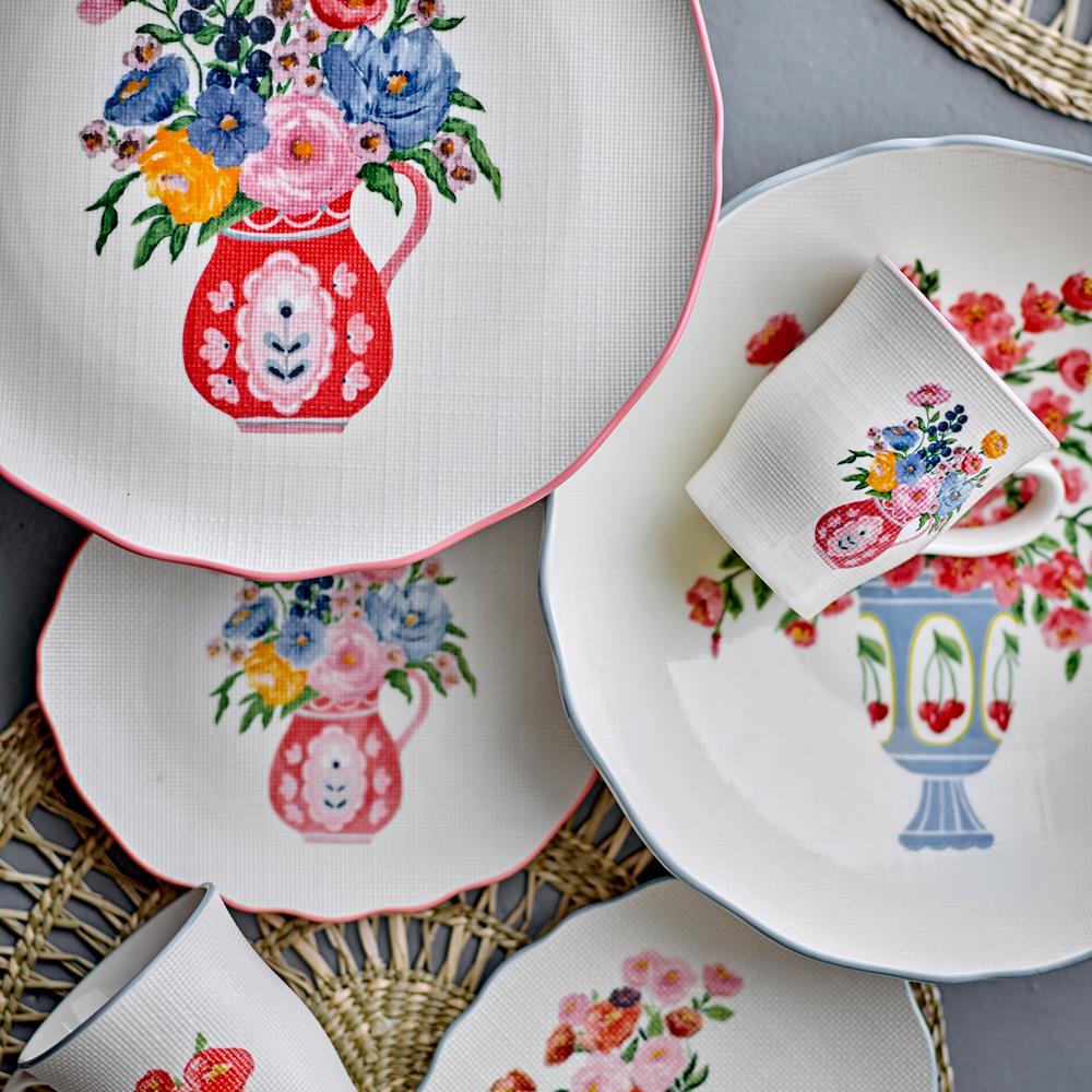 Bloomingville Dorothy Kuchenteller Bunt Steingut D28xH9 cm – Tortenplatte auf Fuß