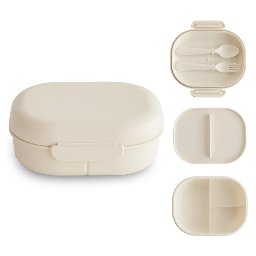 Mushie Lunchbox, Ivory, Brotdose mit Löffel und Gabel, BPA-frei
