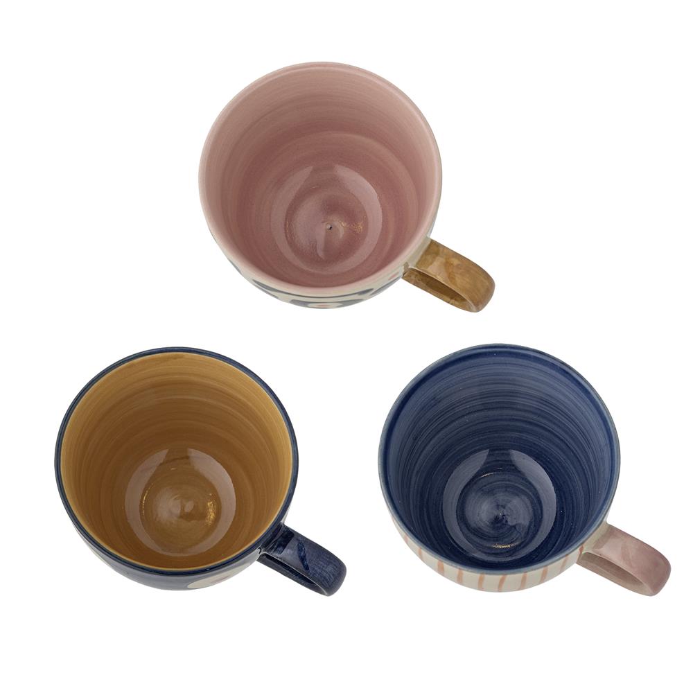 Bloomingville Eviaya Tasse Bunt Steingut 3er Set – handbemalte Tassen