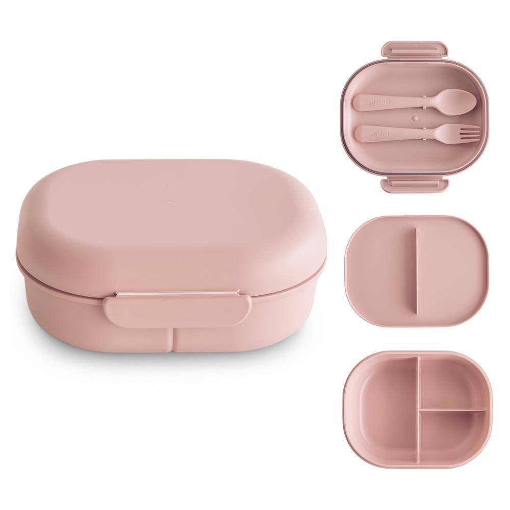 Mushie Lunchbox, Blush, Brotdose mit Löffel und Gabel, BPA-frei