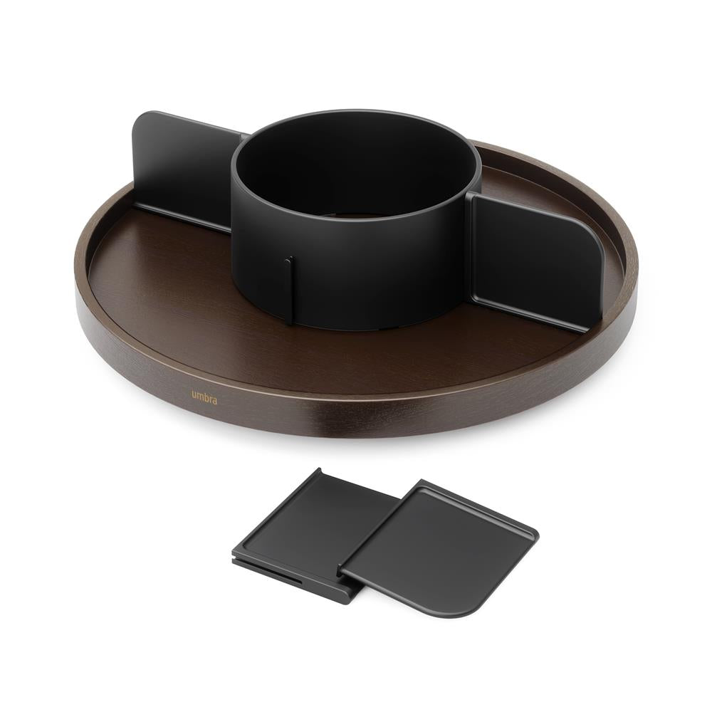 Umbra Bellwood Drehbarer Organizer, Lazy Susan Drehteller in Schwarz/Walnuss