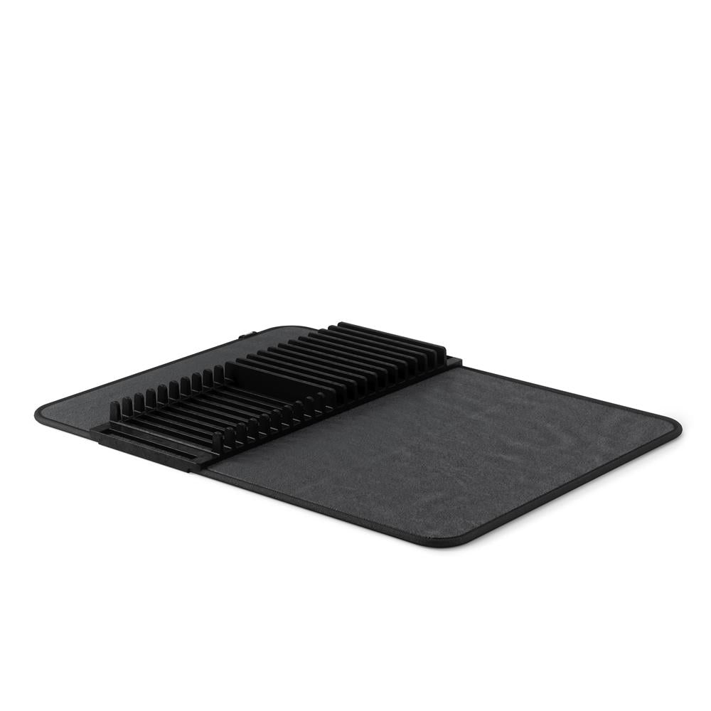 Umbra Udry Geschirr Abtropfgestell und Mikrofaser Abtropfmatte, Faltbar, Platzsparend, 61 x 45 cm, in Schwarz