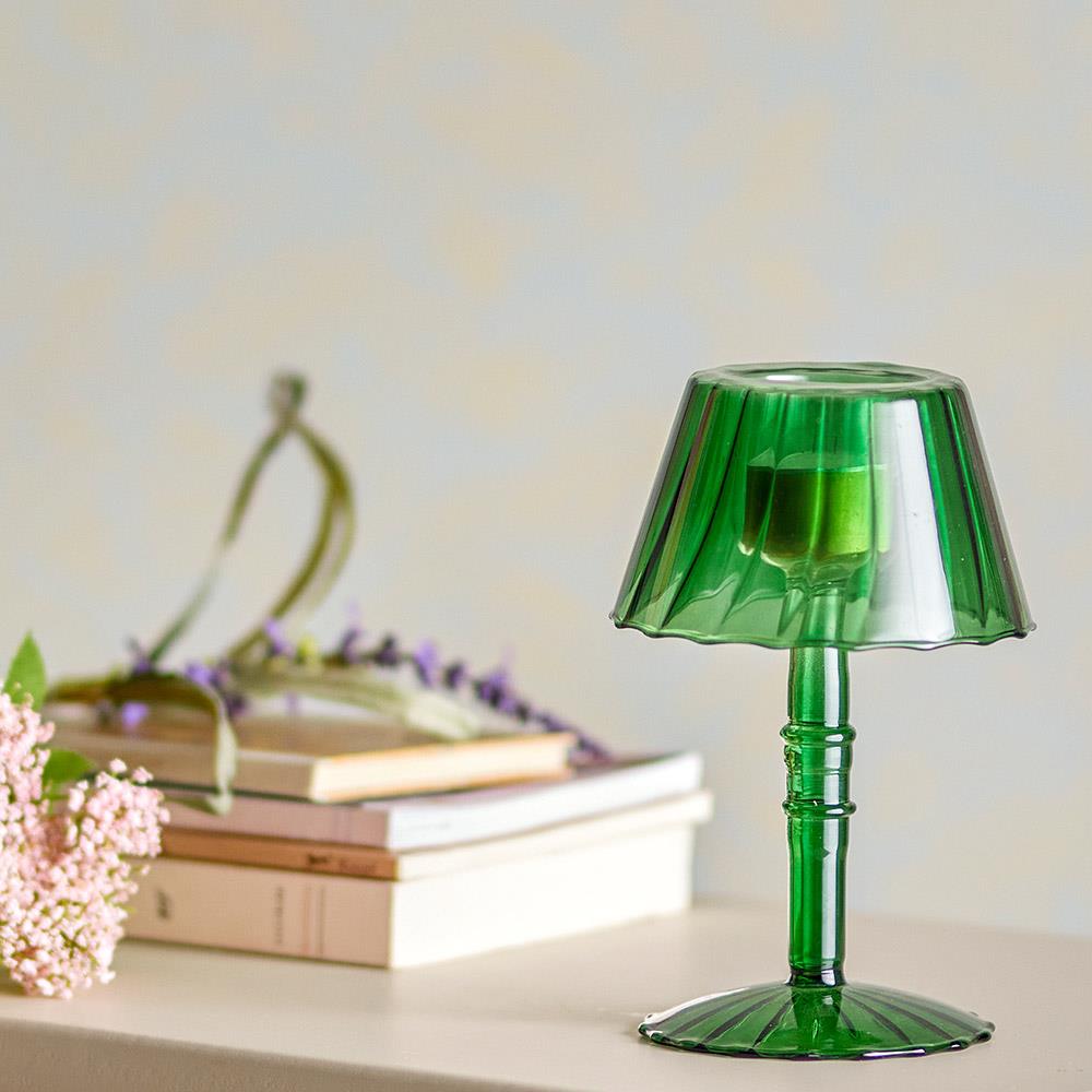 Bloomingville Lumi Teelichthalter, Grün, Glas, D10,5xH18 cm, elegantes Design, stimmungsvolles Licht