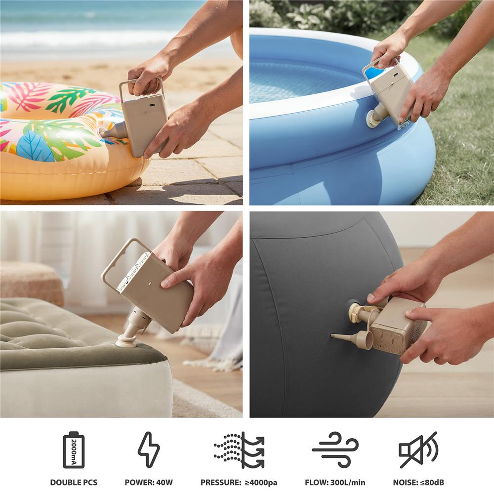 NILS CAMP Campingmatratze Doppelbett beige 200x145x35 cm mit elektrischer Pumpe Gästebett