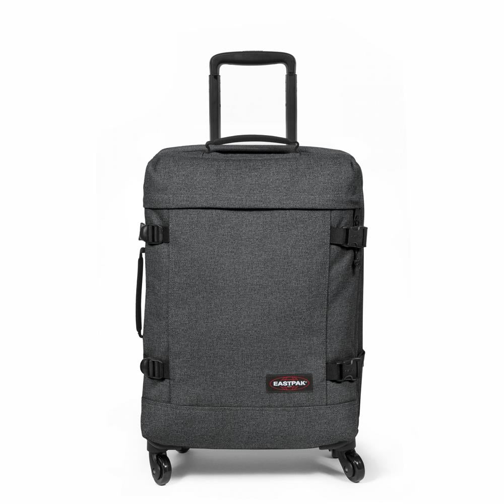 Eastpak TRANS4 S, Kleiner Reisetrolley, Black Denim (grau), 44L, Rollkoffer mit 4 Rädern und TSA-Schloss