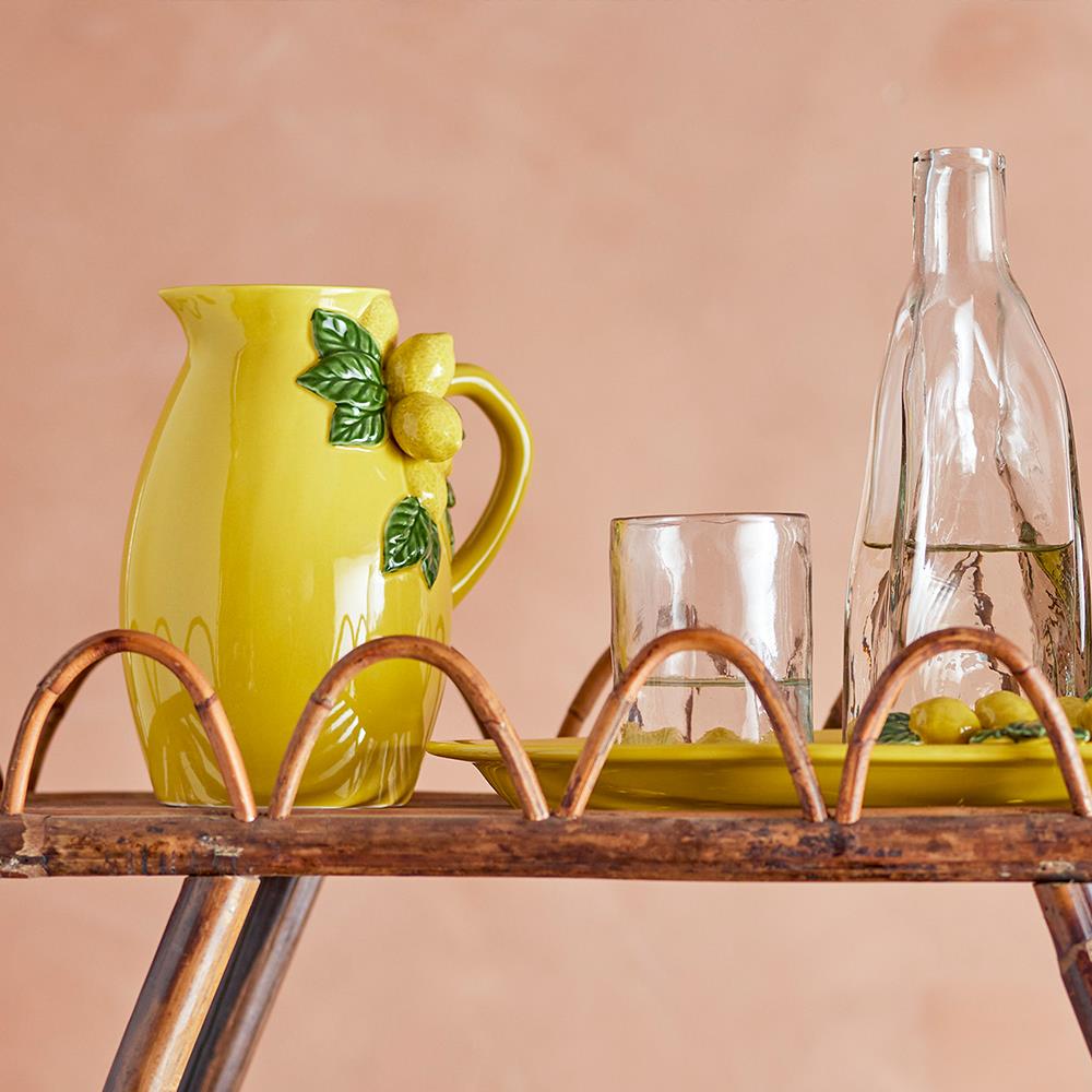 Bloomingville Limone Krug aus Steingut, gelb, 1,6 l, handdekoriert, idealer Limonadenkrug