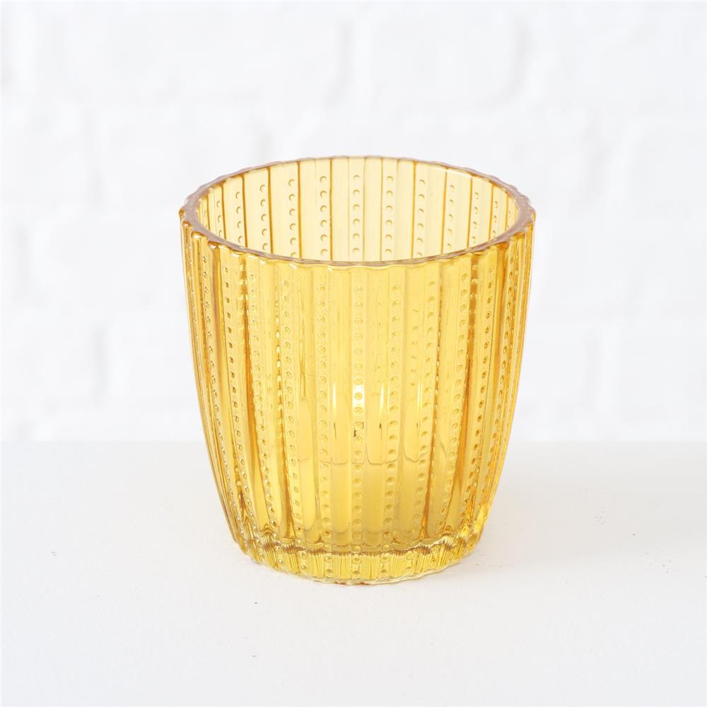 BOLTZE Windlicht Marilu 4er Set Gelb Glas Kerzenhalter Teelichthalter Skandinavisch Design