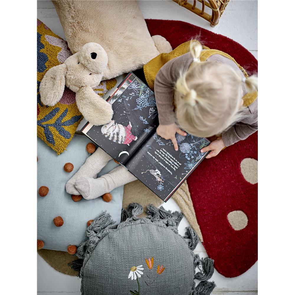 Bloomingville MINI Kissen Elinna Grau 35,5 cm Baumwolle Quasten Dekokissen Kuschelkissen dänisches Design