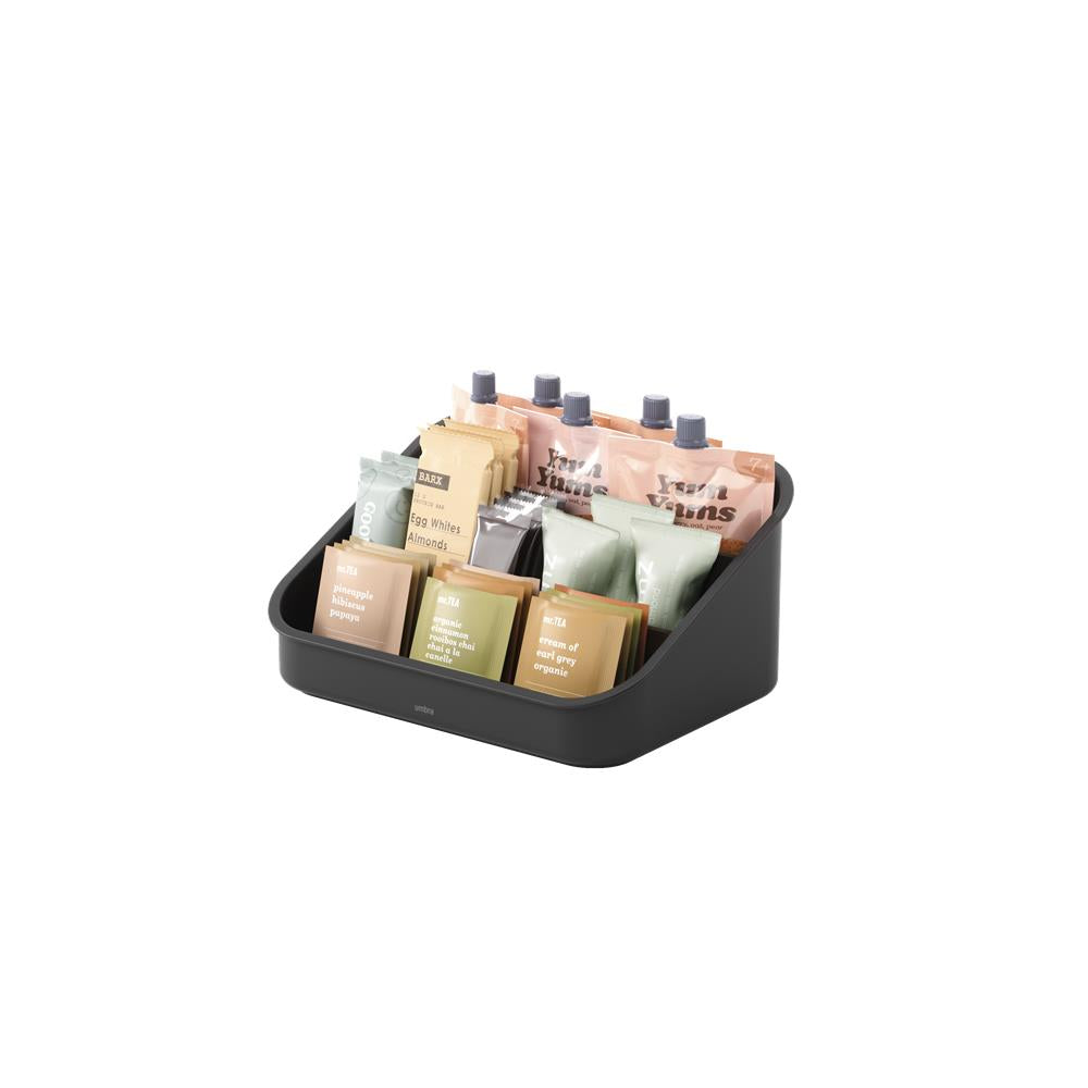 Umbra Bellwood Vorratsschrank Organizer mit 3 Fächern, Aufbewahrungsbehälter in Schwarz/Walnuss