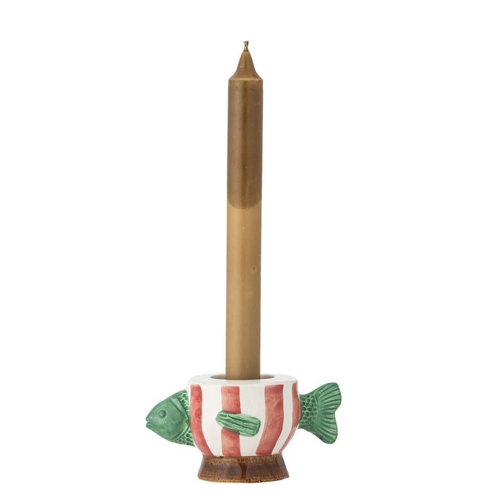 Bloomingville Codia Teelicht- & Kerzenhalter, Pink, Steingut, Fischform, handbemalt, 13 cm