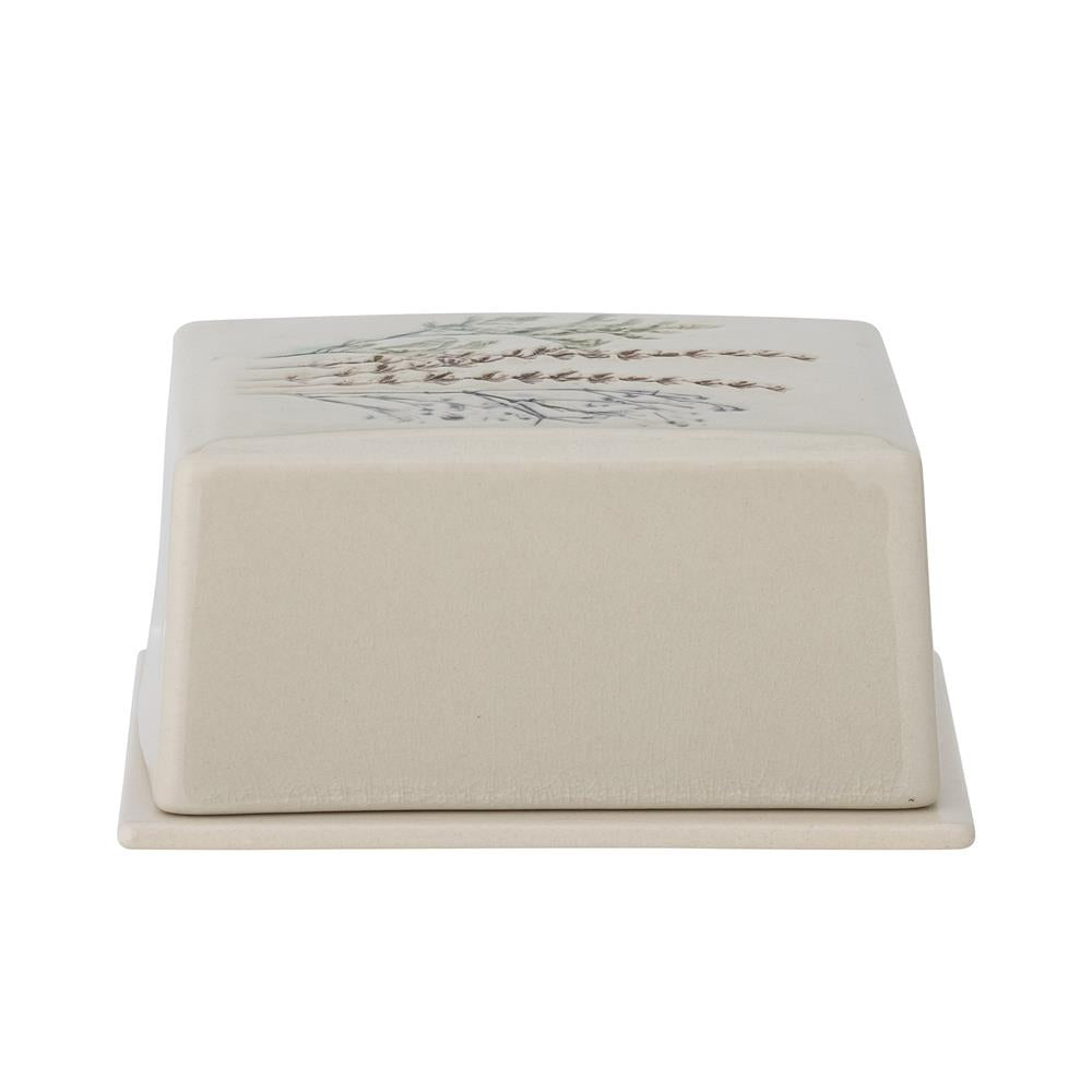 Bloomingville Bea Butterdose, Natur, Steingut, mit Blumenmotiv, dänisches Design