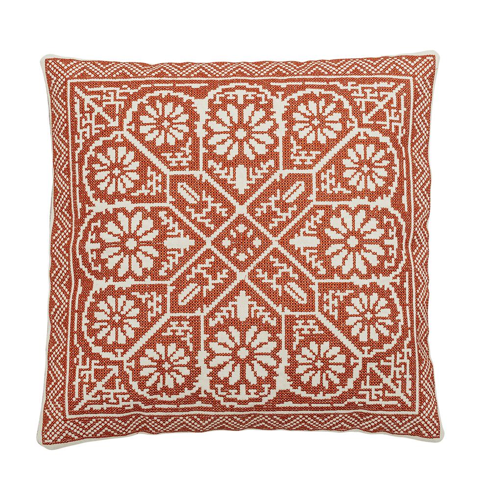 Bloomingville Madita Kissen, Rot, Baumwolle – traditionelles Muster mit Blumenmotiv, 40x40 cm