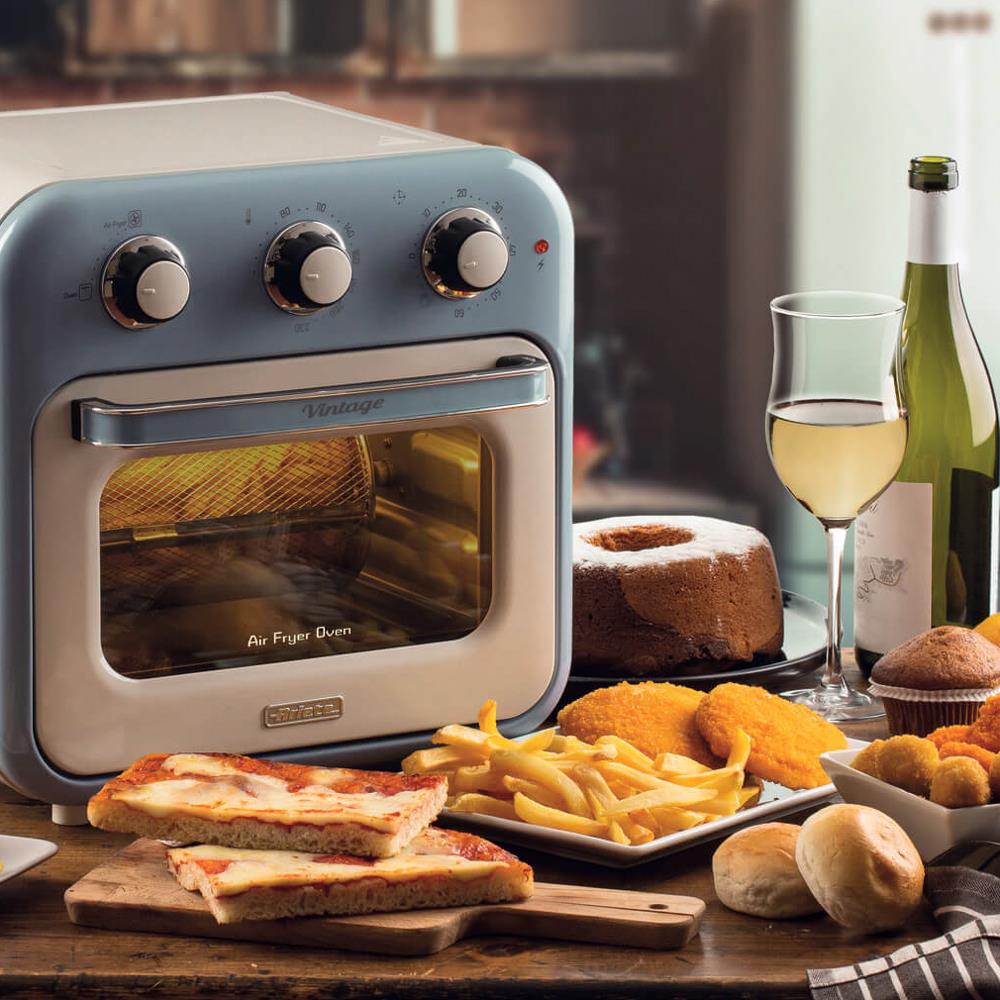 Ariete Vintage 2in1 Heißluftfritteuse und Ofen, Blau, 16L Air Fryer, 1400W, bis 230 °C, Drehspieß