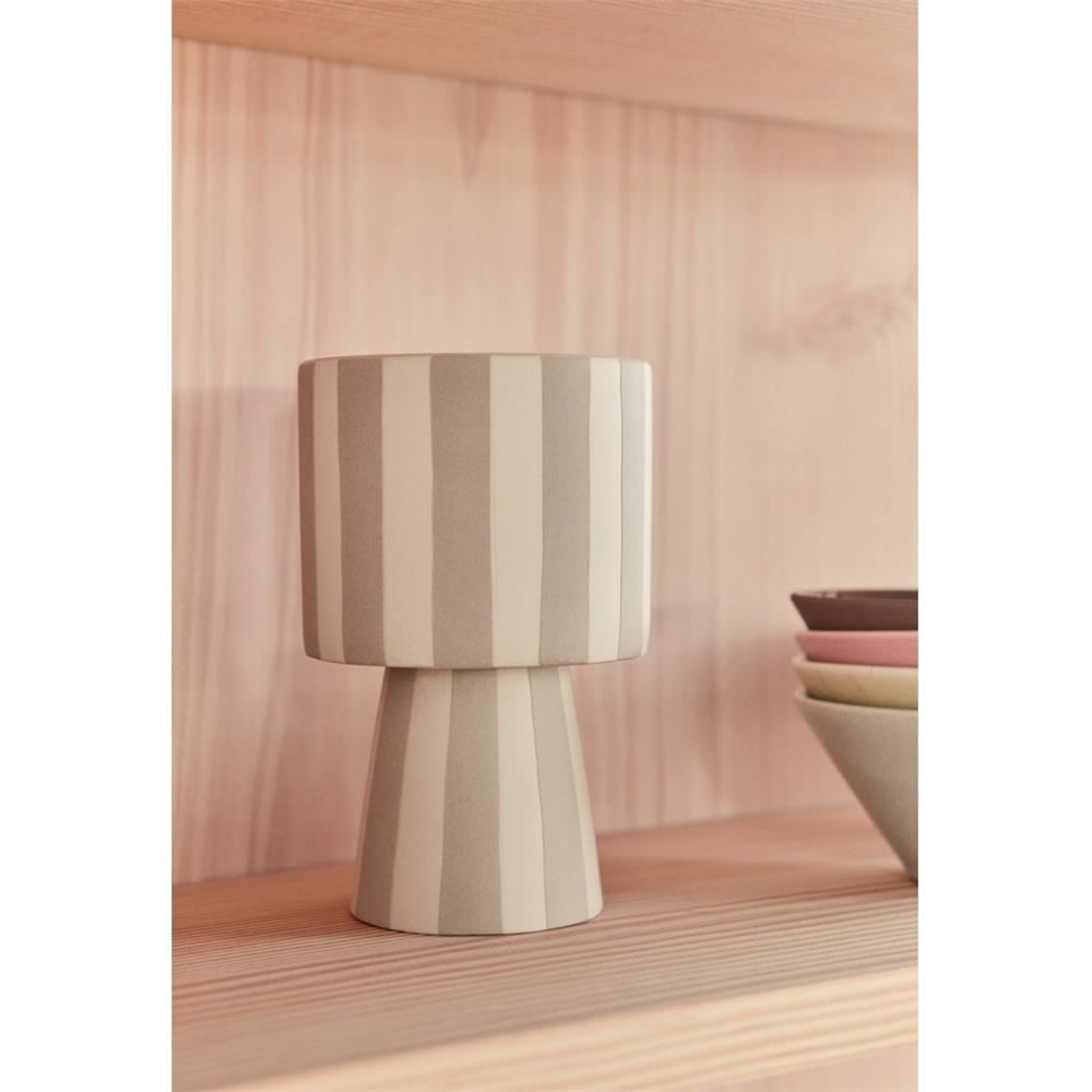OYOY Toppu Blumentopf 10x15 cm, Beige/Grau gestreift - vielseitig als Übertopf, Dekoschale, Vase