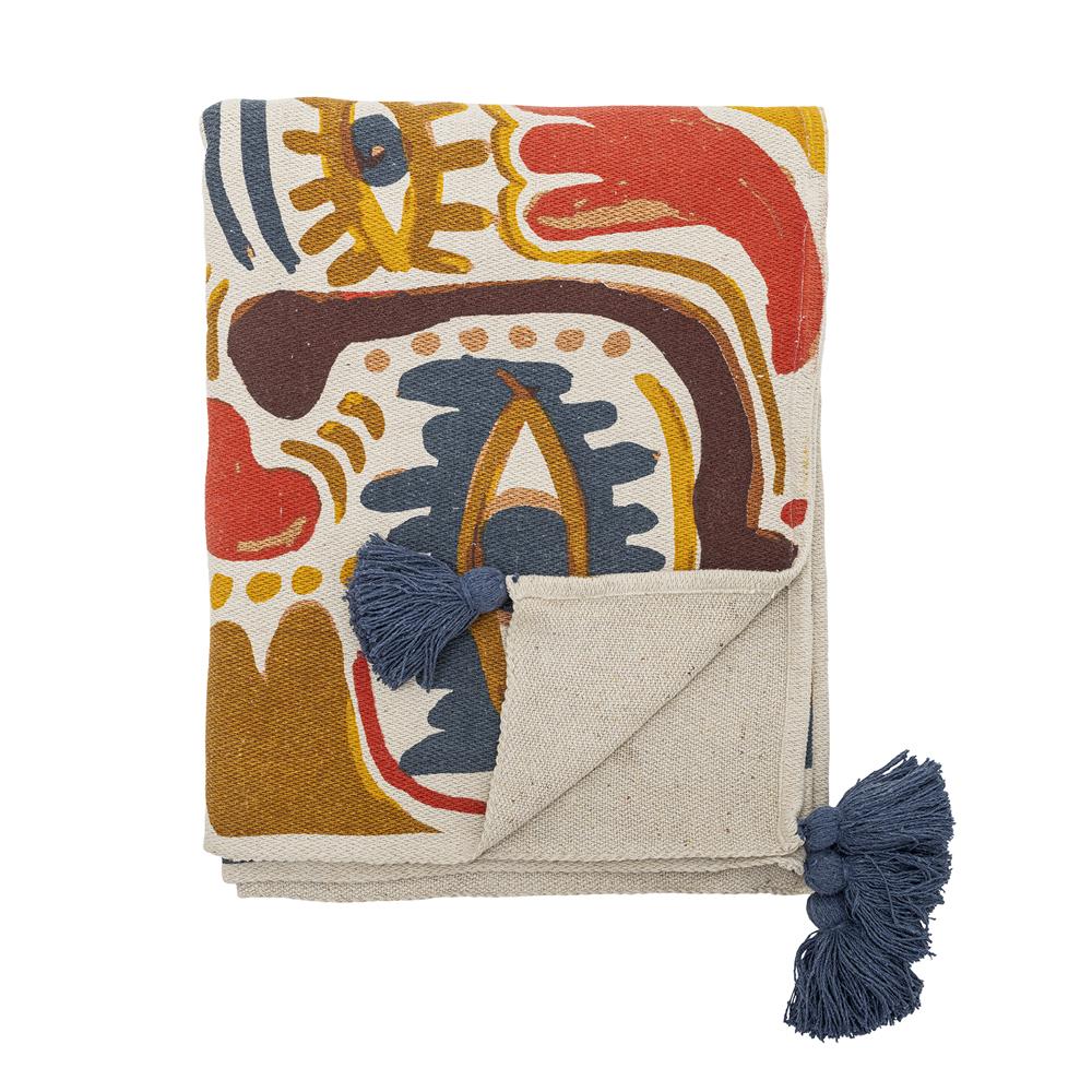 Bloomingville Horus Decke Orange 160x130 cm – Recycelte Baumwolle mit Fransen